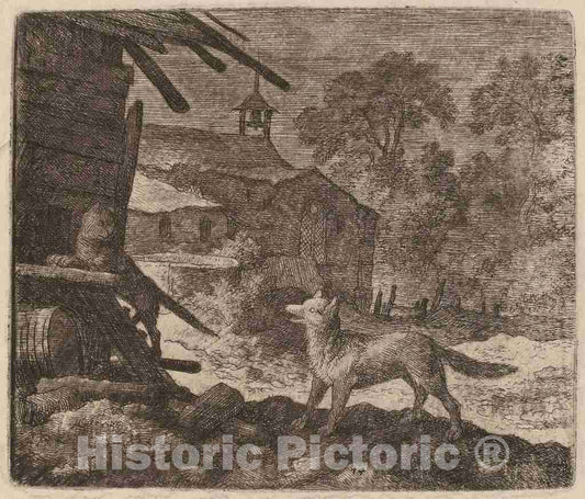 Art Print : Allart Van Everdingen, The Cat Enters The Barn as Reynard Looks On, c.1651 - Vintage Wall Art