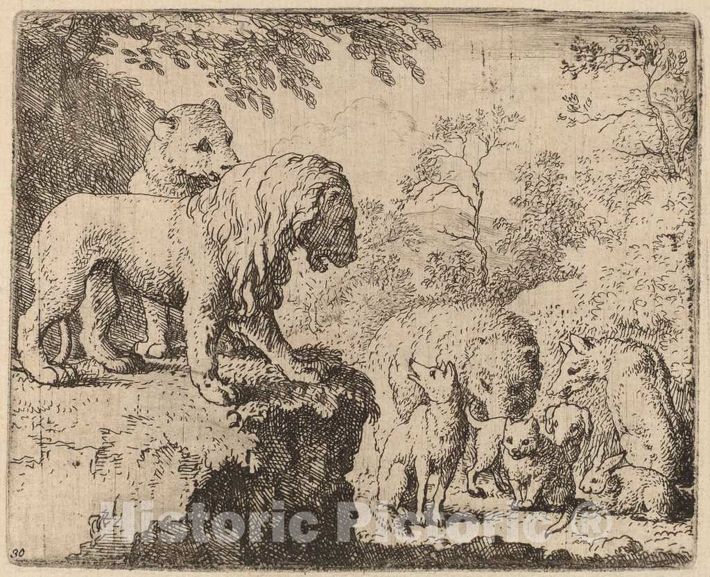 Art Print : Allart Van Everdingen, The Lion Pardons Reynard Before The Other Animals, c.1651 - Vintage Wall Art