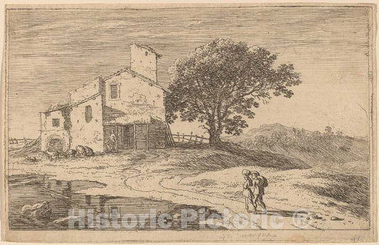 Art Print : Herman Van Swanevelt, Large Tree Near a House - Vintage Wall Art