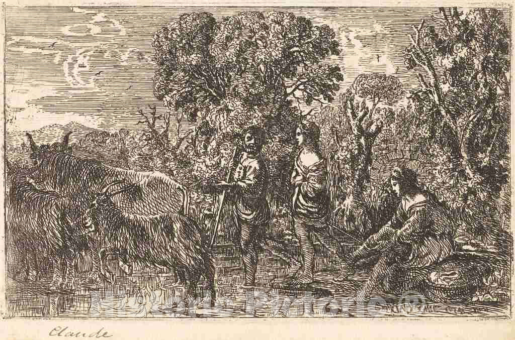 Art Print : Claude Lorrain, The Ford (Le Passage du guÃ©), 1634 - Vintage Wall Art
