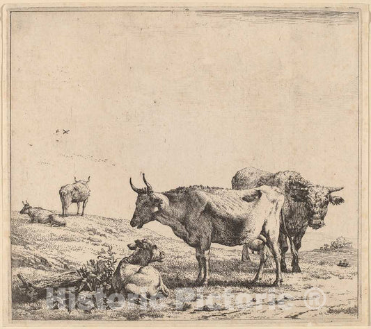 Art Print : Dujardin, Cow, Bull and Calf - Vintage Wall Art