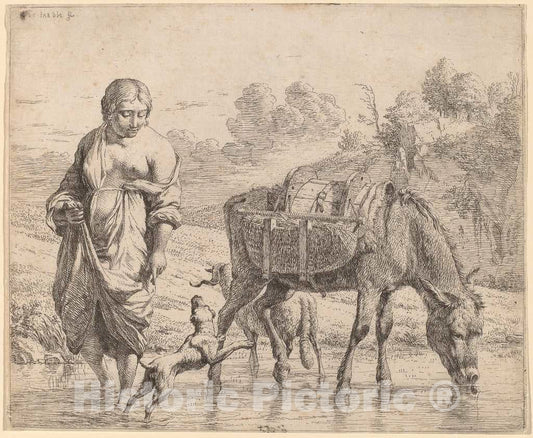 Art Print : Dujardin, Woman Crossing a Stream, 1662 - Vintage Wall Art
