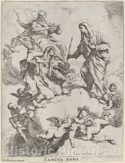 Art Print : Luca Giordano, Saint Anne Received by The Virgin and Christ - Vintage Wall Art