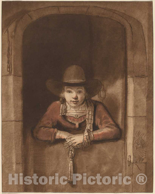 Art Print : Amstel After Rembrandt, Boy Leaning Over a Lower Door, 1763 - Vintage Wall Art