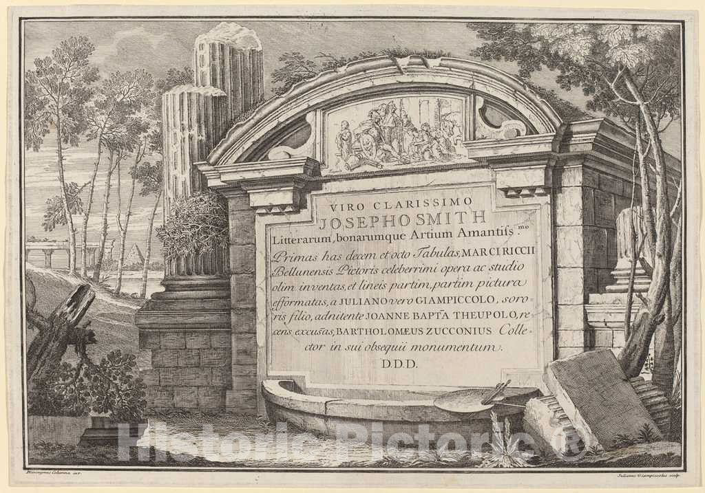 Art Print : Giampiccoli and Battista Tiepolo, Classical Ruins in a Landscape: Frontispiece - Vintage Wall Art