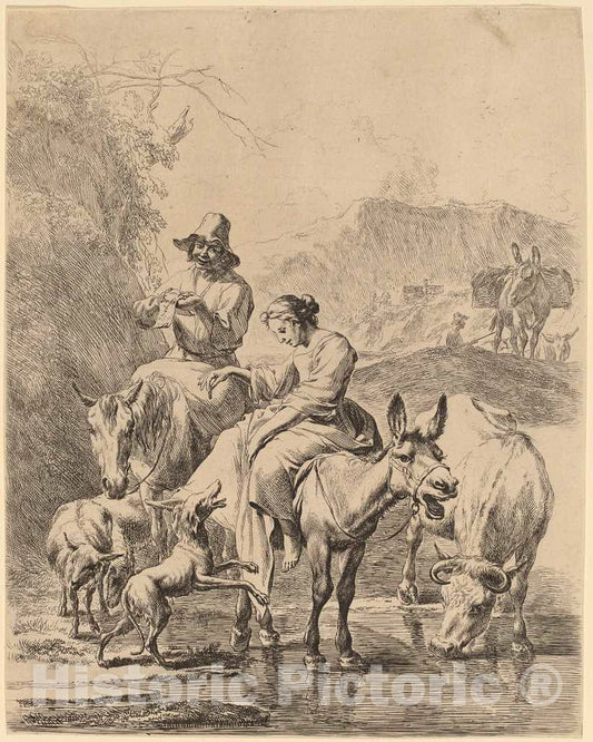 Art Print : Nicolaes Pietersz Berchem, Shepherdess on a Donkey - Vintage Wall Art