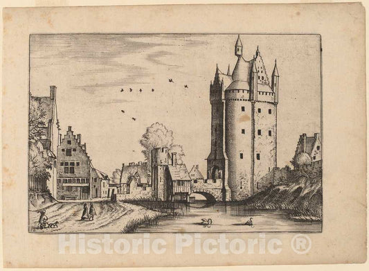 Art Print : Doetechum, Town Gate with Country Houses, in or Before 1676 - Vintage Wall Art