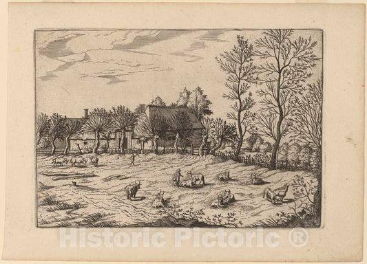 Art Print : Johannes and Lucas Van Doetechum, Farm, in or Before 1676 - Vintage Wall Art