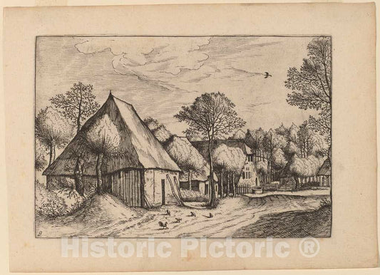 Art Print : Doetechum, A Farmyard with a Draw Well, in or Before 1676 - Vintage Wall Art