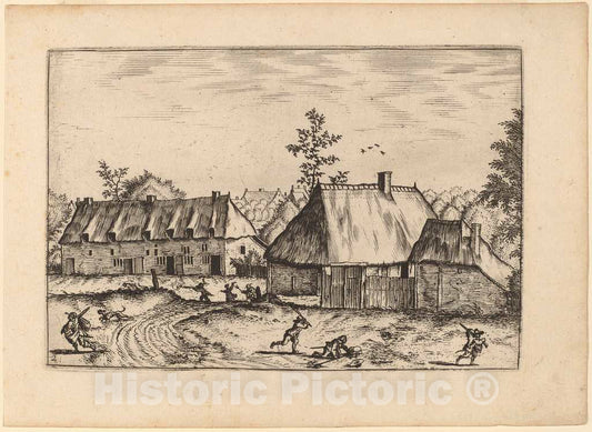 Art Print : Doetechum, Farm and Row of Houses, in or Before 1676 - Vintage Wall Art