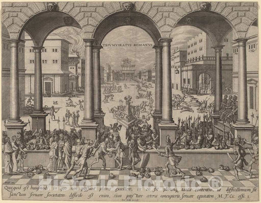 Art Print : Hans Vredeman de Vries, The Massacre Under The Roman Triumvirate - Vintage Wall Art