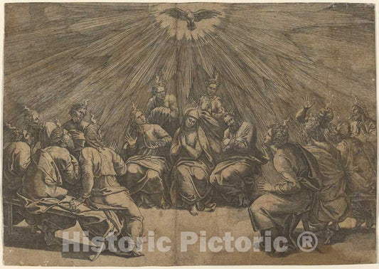Art Print : Caraglio After Raphael, Pentecost - Vintage Wall Art