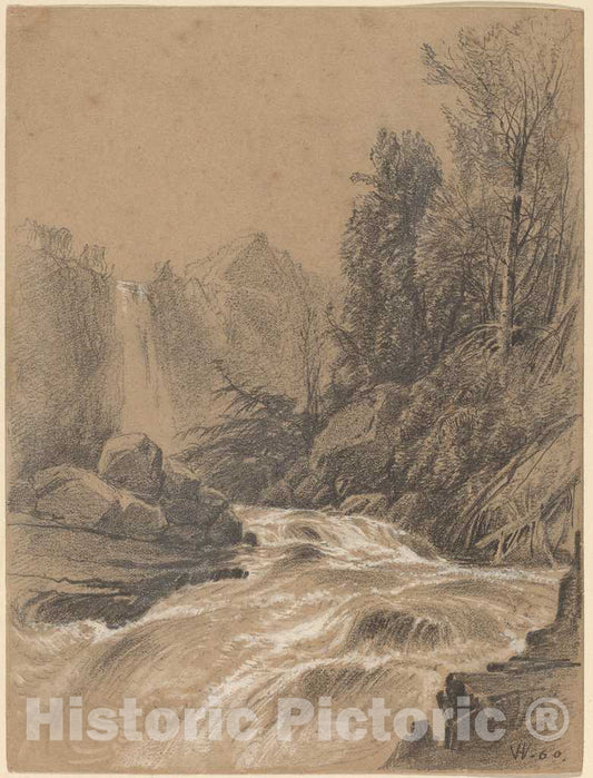 Art Print : William Hart, Mountain Landscape, Stream and Waterfall, 1860 - Vintage Wall Art