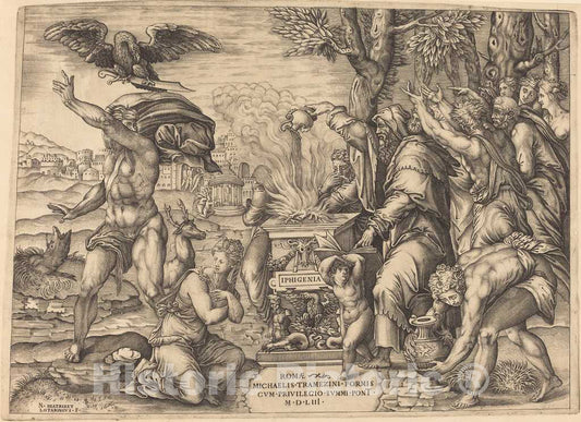 Art Print : Nicolaus Beatrizet, The Sacrifice of Iphigenia - Vintage Wall Art