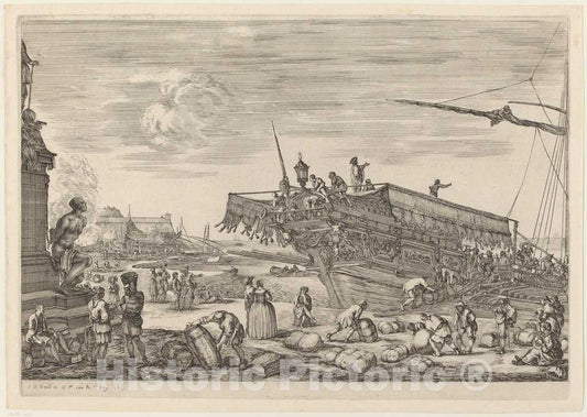 Art Print : Stefano Della Bella, Loading a Ship, c.1655 - Vintage Wall Art