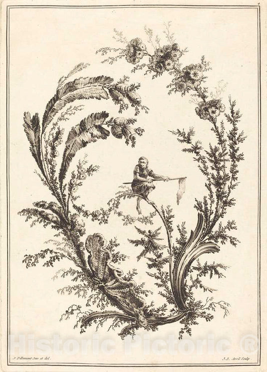 Art Print : Avril I After Pillement, Ornament with a Monkey - Vintage Wall Art