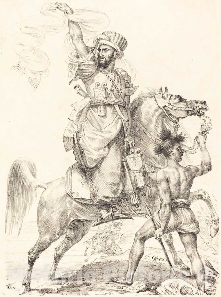 Art Print : Antoine-Jean Gros, The Chief of The Mamelukes on Horseback, 1817 - Vintage Wall Art