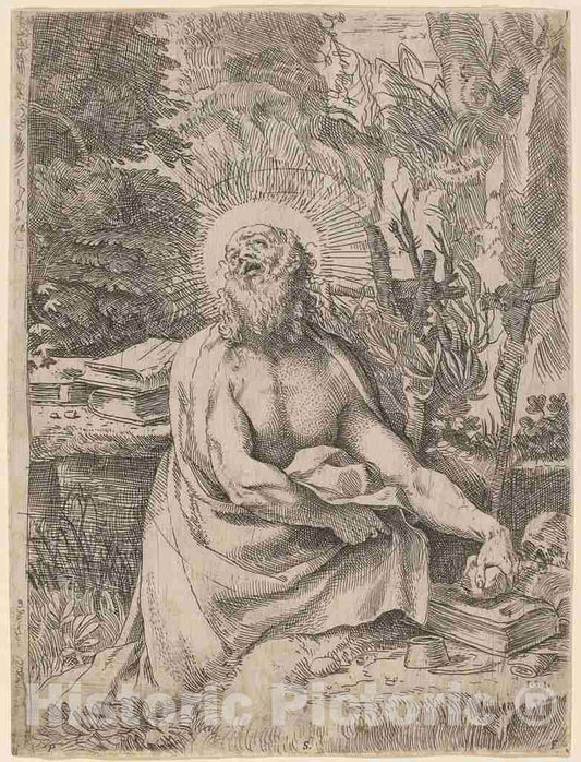 Art Print : Annibale Carracci, Saint Jerome in The Wilderness, c. 1591 - Vintage Wall Art
