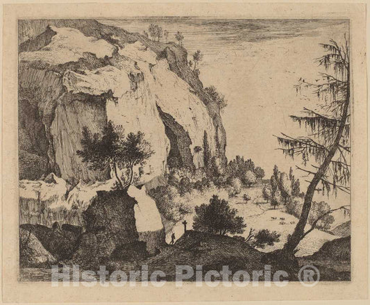 Art Print : Roelant Roghman and Melchior KÃ¼sel, Rocky Landscape with Fir: pl.4 - Vintage Wall Art