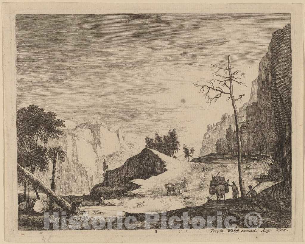 Art Print : Roelant Roghman and Melchior KÃ¼sel, Mountainous Landscape with a Cart: pl.8 - Vintage Wall Art