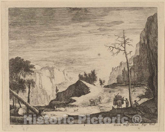 Art Print : Roelant Roghman and Melchior KÃ¼sel, Mountainous Landscape with a Cart: pl.8 - Vintage Wall Art