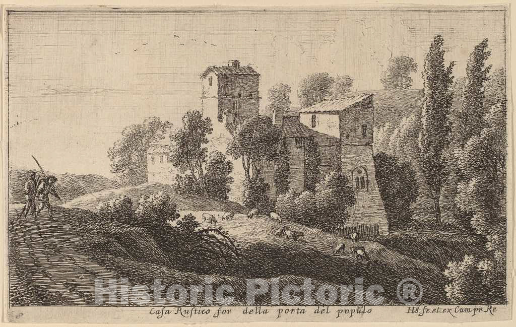 Art Print : Herman Van Swanevelt, Farm Beyond The Porta del Popolo - Vintage Wall Art