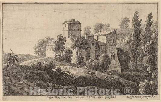 Art Print : Herman Van Swanevelt, Farm Beyond The Porta del Popolo - Vintage Wall Art