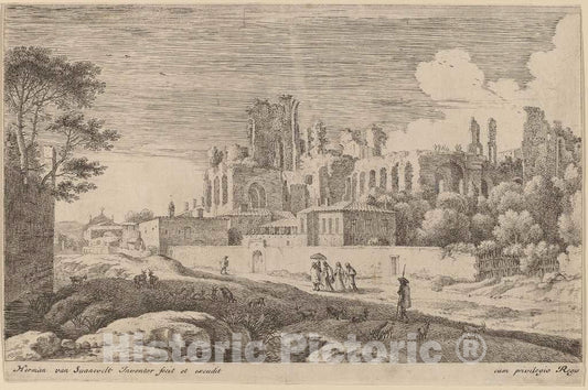 Art Print : Herman Van Swanevelt, Landscape with Ruins and a Woman with a Parasol - Vintage Wall Art