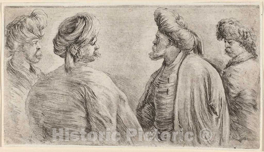 Art Print : Stefano Della Bella, Four Turks Wearing Turbans, 1662 - Vintage Wall Art