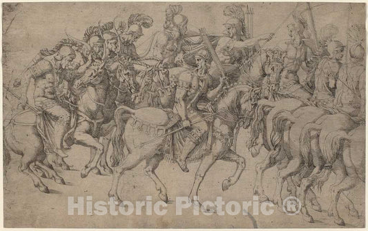 Art Print : Fantuzzi After Giulio Romano, Riders Carrying Bows and Javelins, 1542 - Vintage Wall Art