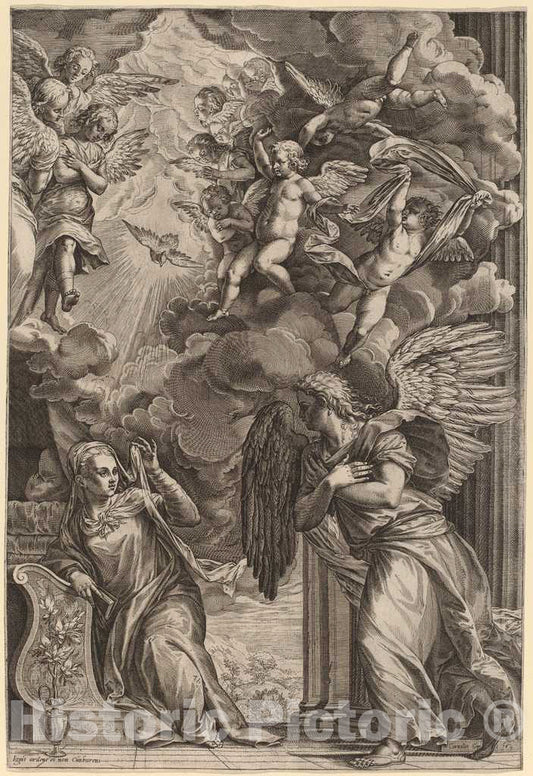 Art Print : Cort After Titian, The Annunciation, c. 1566 - Vintage Wall Art