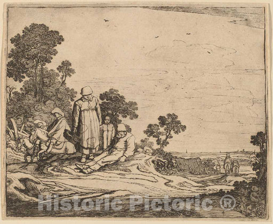Art Print : Pieter Molijn, Woman and Child Standing Near a Seated Peasant, 1626 - Vintage Wall Art
