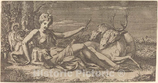 Art Print : LÃ©on Davent After Primaticcio, Diana Resting - Vintage Wall Art