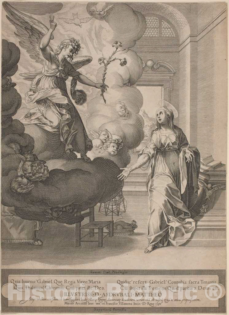 Art Print : Villamena After Michelangelo, The Annunciation, 1598 - Vintage Wall Art