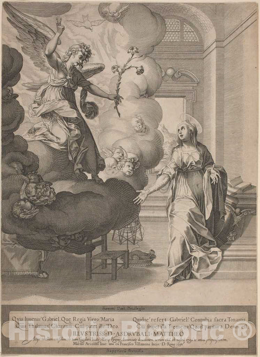 Art Print : Villamena After Michelangelo, The Annunciation, 1598 - Vintage Wall Art