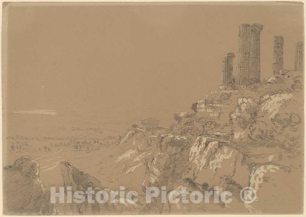 Art Print : Thomas Cole, Temples of Juno, Lucina, and Concordia - Agrigentum, Sicily, 1842 - Vintage Wall Art