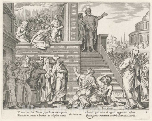 Art Print : Galle After Van Heemskerck, Saint Peter Speaks to The People About Christ - Vintage Wall Art