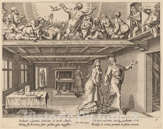 Art Print : Galle After Van Heemskerck, and They were All Filled with The Holy Ghost - Vintage Wall Art