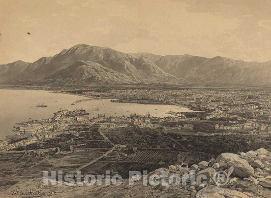 Art Print : Themistocles von Eckenbrecher, The Harbor of Piraeus, 1891 - Vintage Wall Art