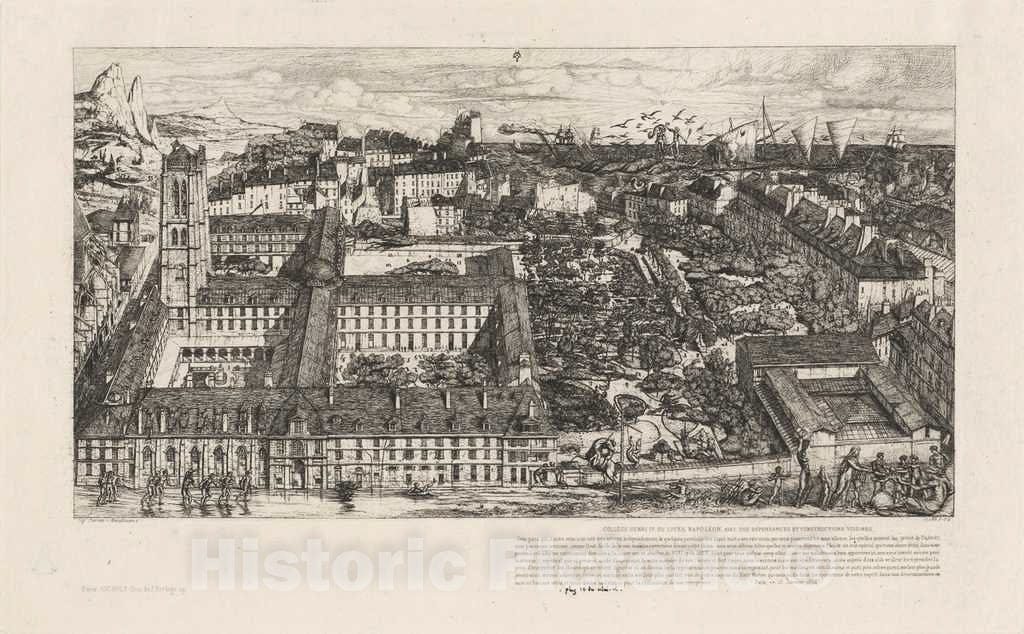 Art Print : Charles Meryon, CollÃ¨ge Henri IV, Paris, ou LycÃ©e NapolÃ©on (Henry IV College or Napoleon School, Paris), 1864 - Vintage Wall Art