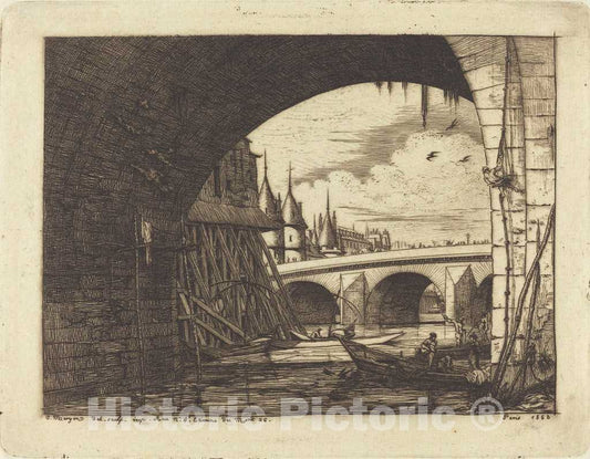 Art Print : Charles Meryon, L'arche du Pont Notre-Dame, Paris (an Arch ofthe Notre-Dame Bridge, Paris), 1853 - Vintage Wall Art
