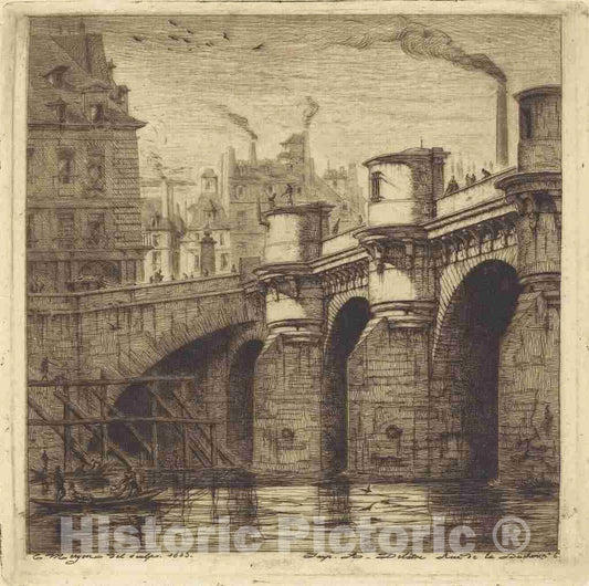 Art Print : Charles Meryon, Le Pont Neuf, Paris, 1853 - Vintage Wall Art