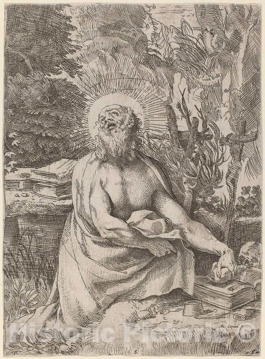 Art Print : Annibale Carracci, Saint Jerome in The Wilderness, c. 1591 - Vintage Wall Art