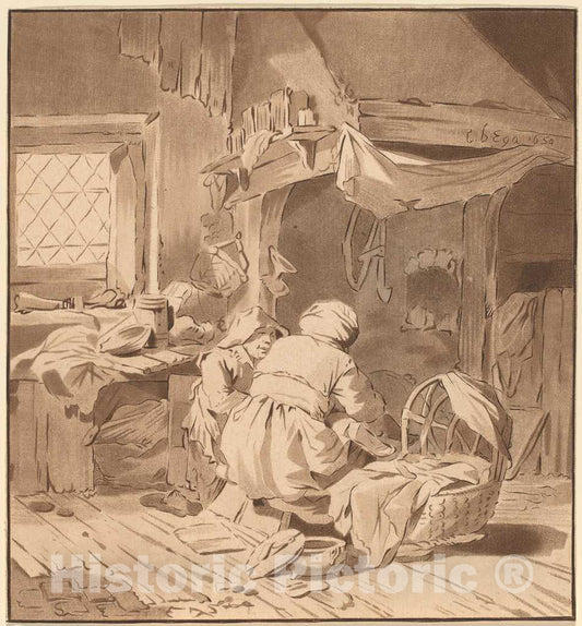 Art Print : Amstel and Schreuder After Bega, Interior of a Peasant House with Two Women, 1772 - Vintage Wall Art