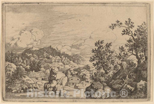 Art Print : Allart Van Everdingen, Large Rock Projecting from a River, c.1651 - Vintage Wall Art