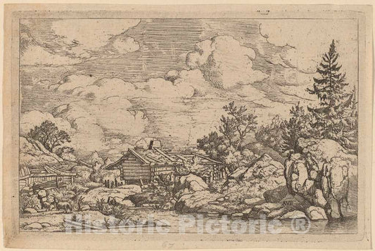 Art Print : Allart Van Everdingen, Three Goats at The River, c.1651 - Vintage Wall Art