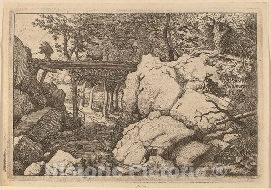 Art Print : Allart Van Everdingen, Goat on a Small Bridge, c.1651 - Vintage Wall Art