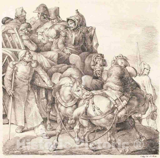 Art Print : ThÃ©odore Gericault, Cart Filled with Wounded Soldiers (Chariot Charge de soldats blesses), 1818 - Vintage Wall Art