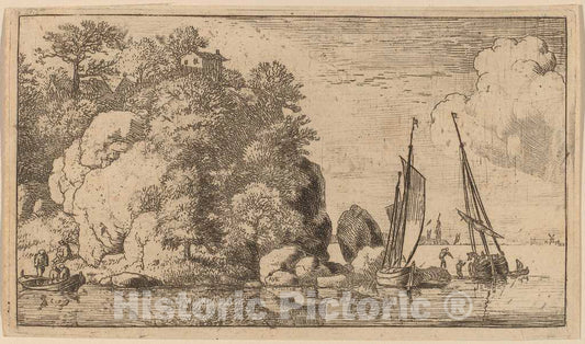 Art Print : Allart Van Everdingen, Two Boats on a Wide River, c.1651 - Vintage Wall Art