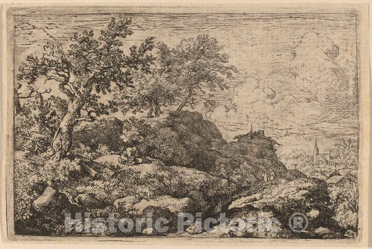 Art Print : Allart Van Everdingen, Two Peasants Seated on a Hill, c.1651 - Vintage Wall Art